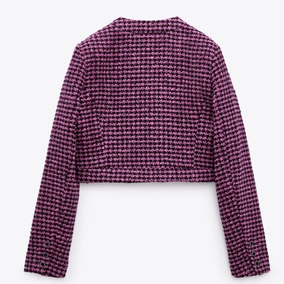 NWT Zara cropped tweed jacket |Zara houndstooth printed jacket Zara twee… - Picture 8 of 9